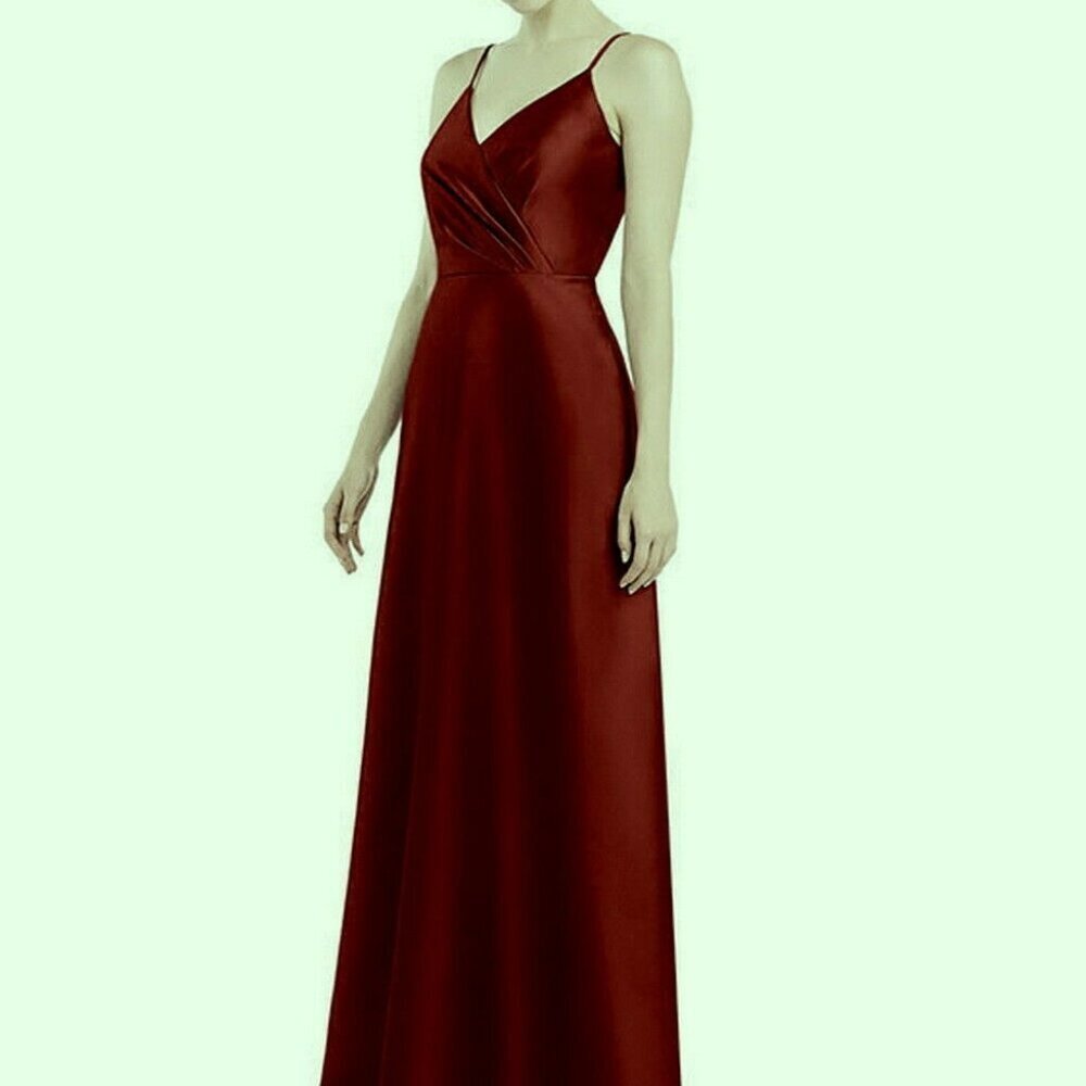 Alfred Sung Burgundy Draped Wrap Satin Maxi Dress With Pockets